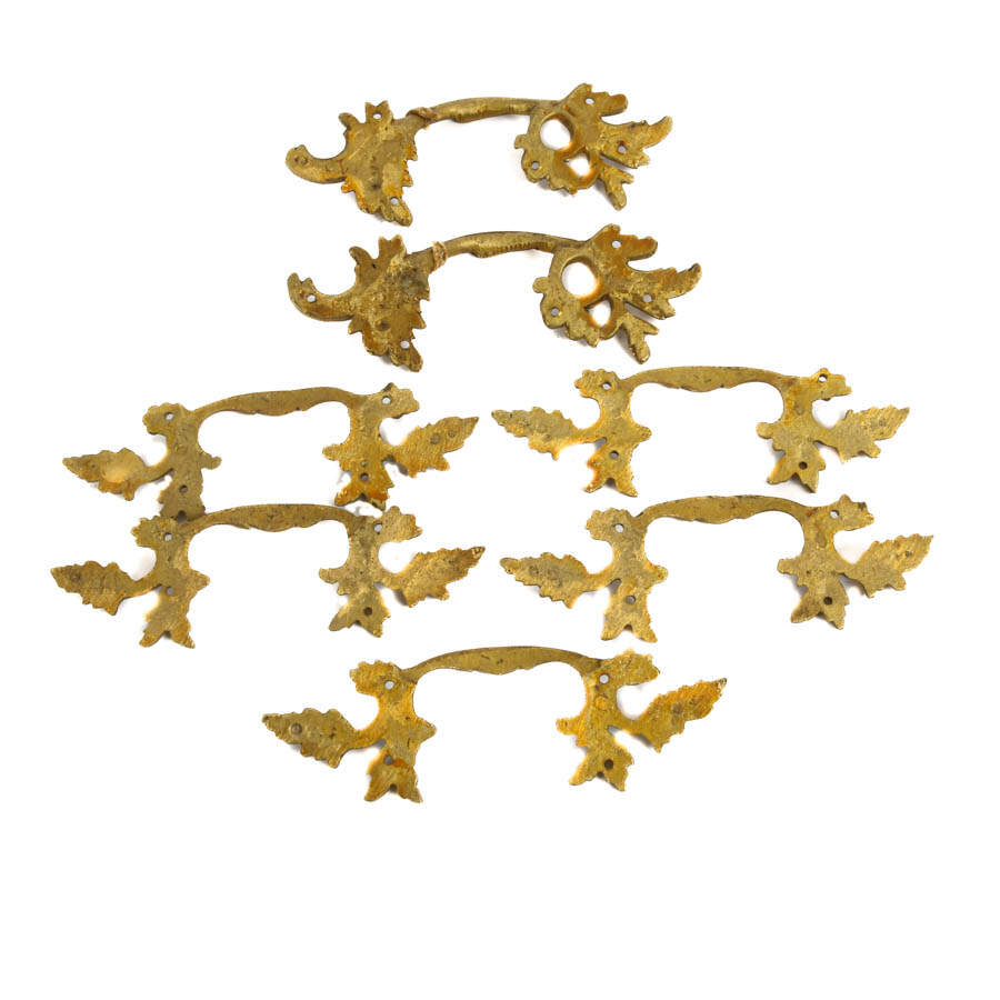 Lot of Seven French Ormolu Architectural Hardware Drawer Pulls-4