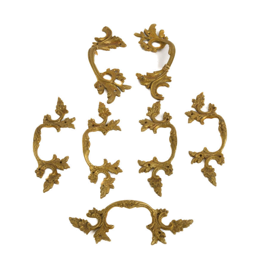 Lot of Seven French Ormolu Architectural Hardware Drawer Pulls-3
