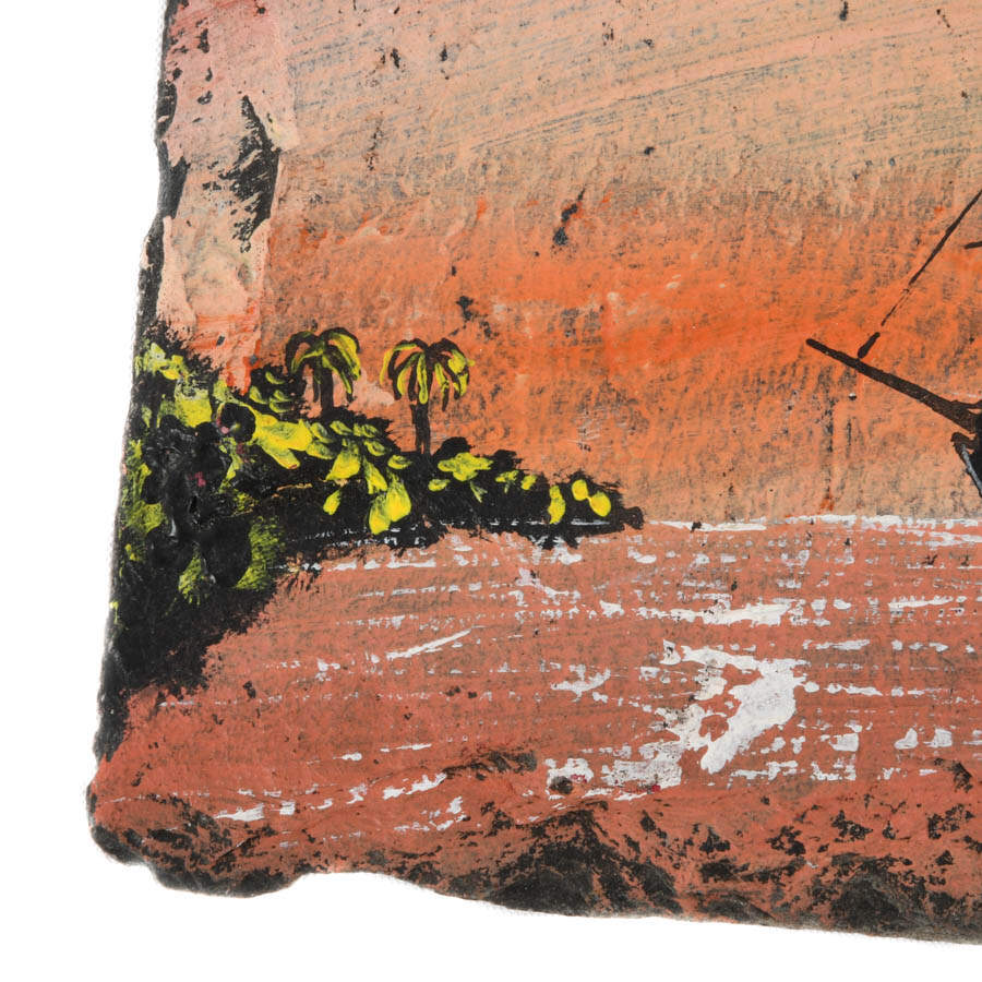 Signed Seascape Painting on Slate Rock-4
