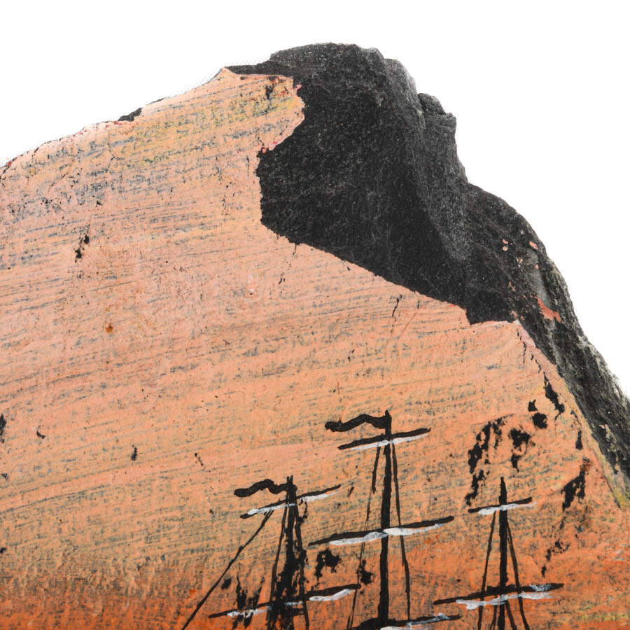Signed Seascape Painting on Slate Rock-3