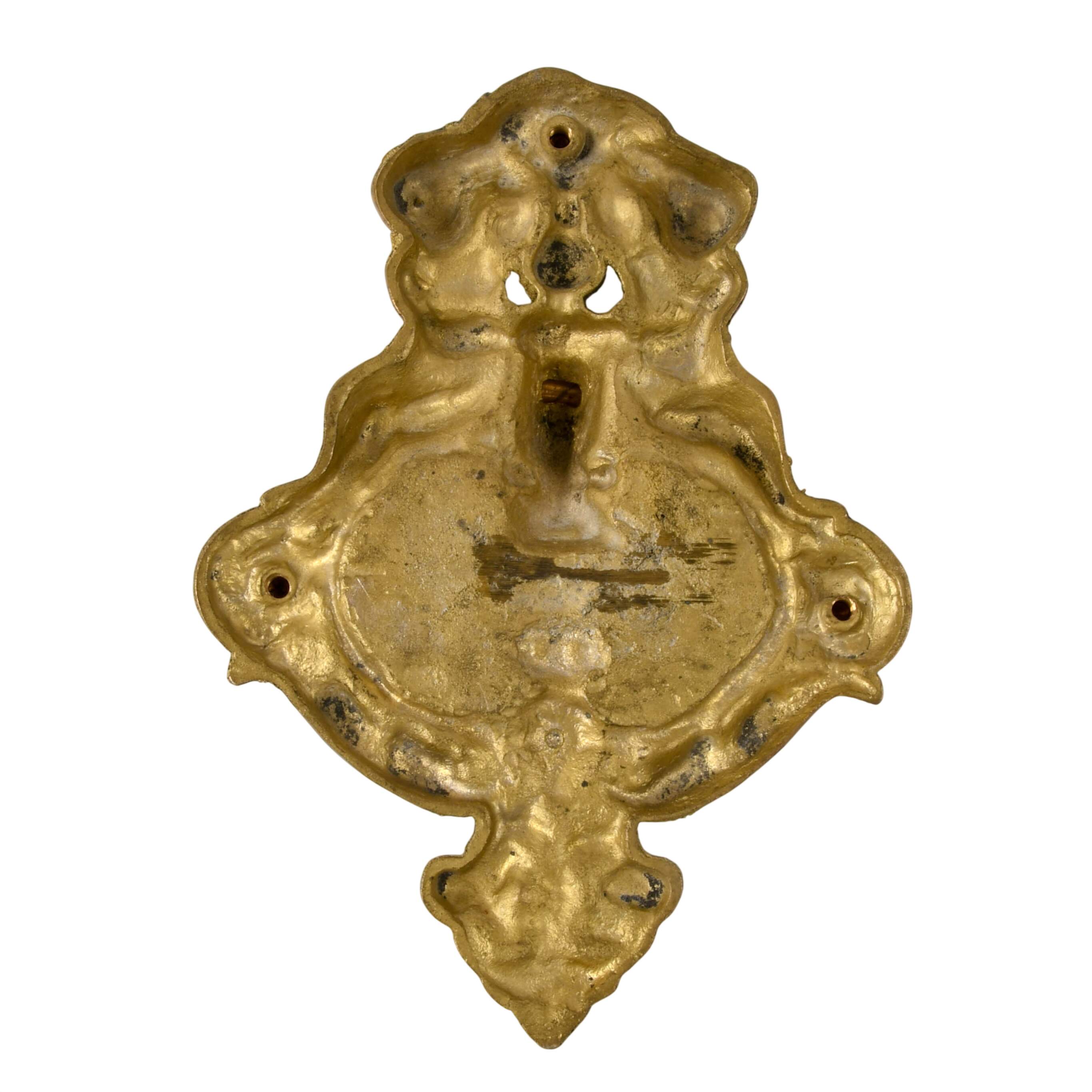 French Empire-Style Brass Putti and Green Man Door Knocker Plate-4