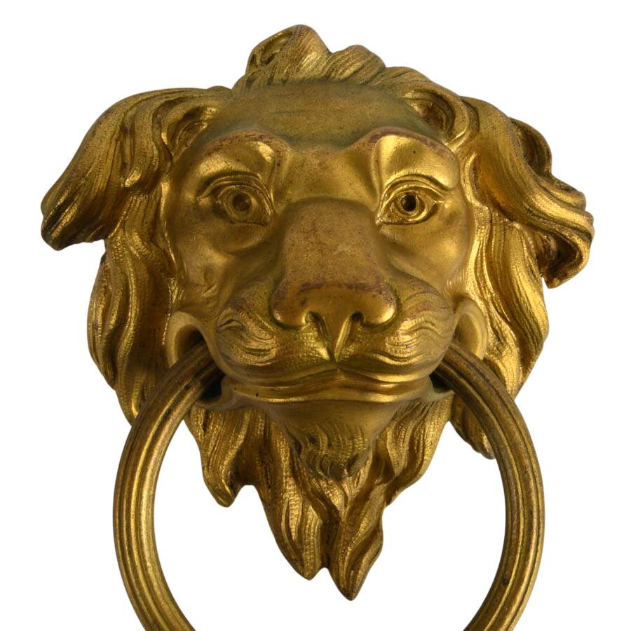 Pair of Gilded Bronze Lion Furniture Ornaments-5