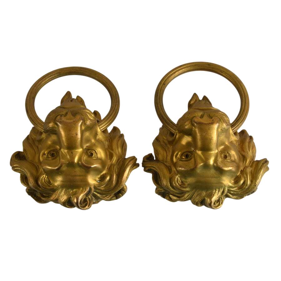 Pair of Gilded Bronze Lion Furniture Ornaments-4