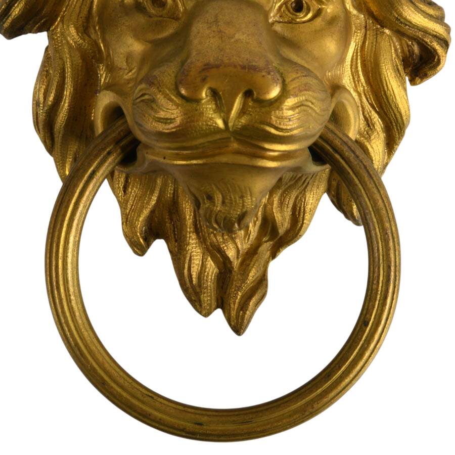 Pair of Gilded Bronze Lion Furniture Ornaments-2