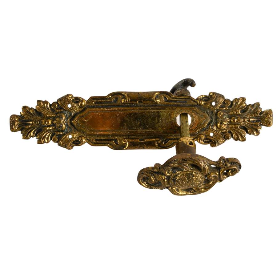 Pair of Vintage Ornate Portuguese Bronze Door Plates with One Knob-3