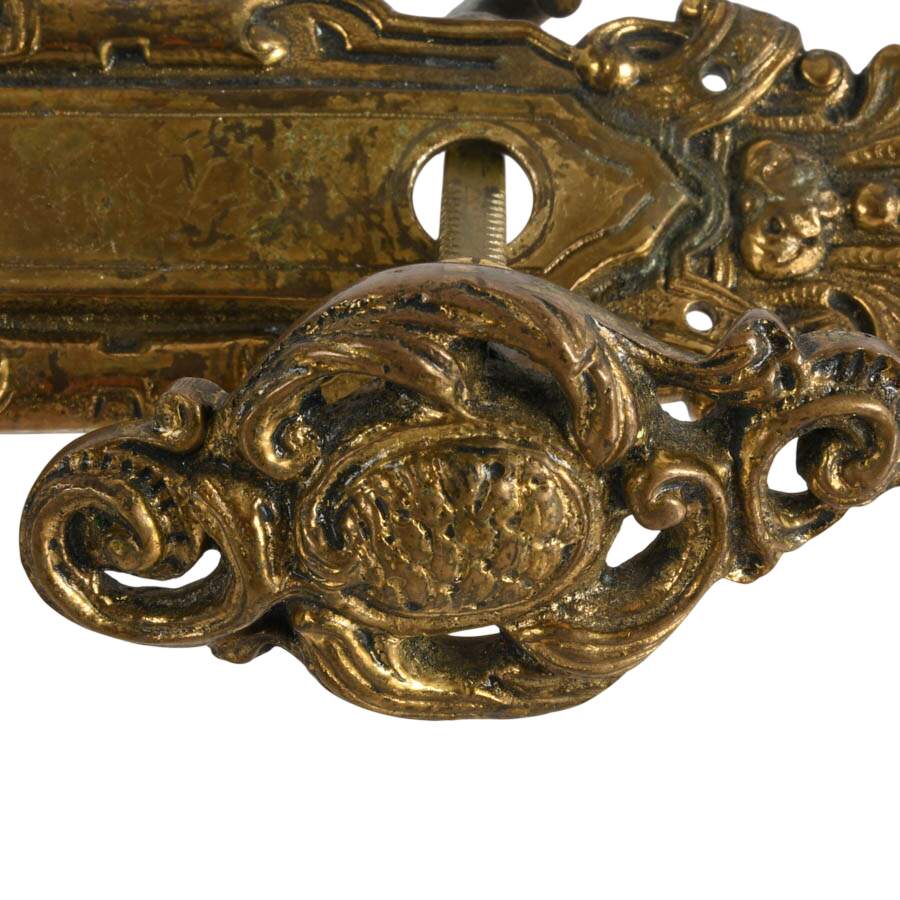 Pair of Vintage Ornate Portuguese Bronze Door Plates with One Knob-2