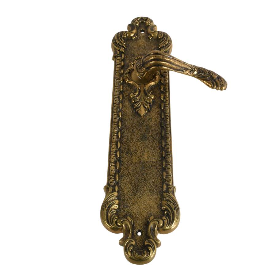 Vintage Ornate Spanish Bronze Door Handle with Plate-1