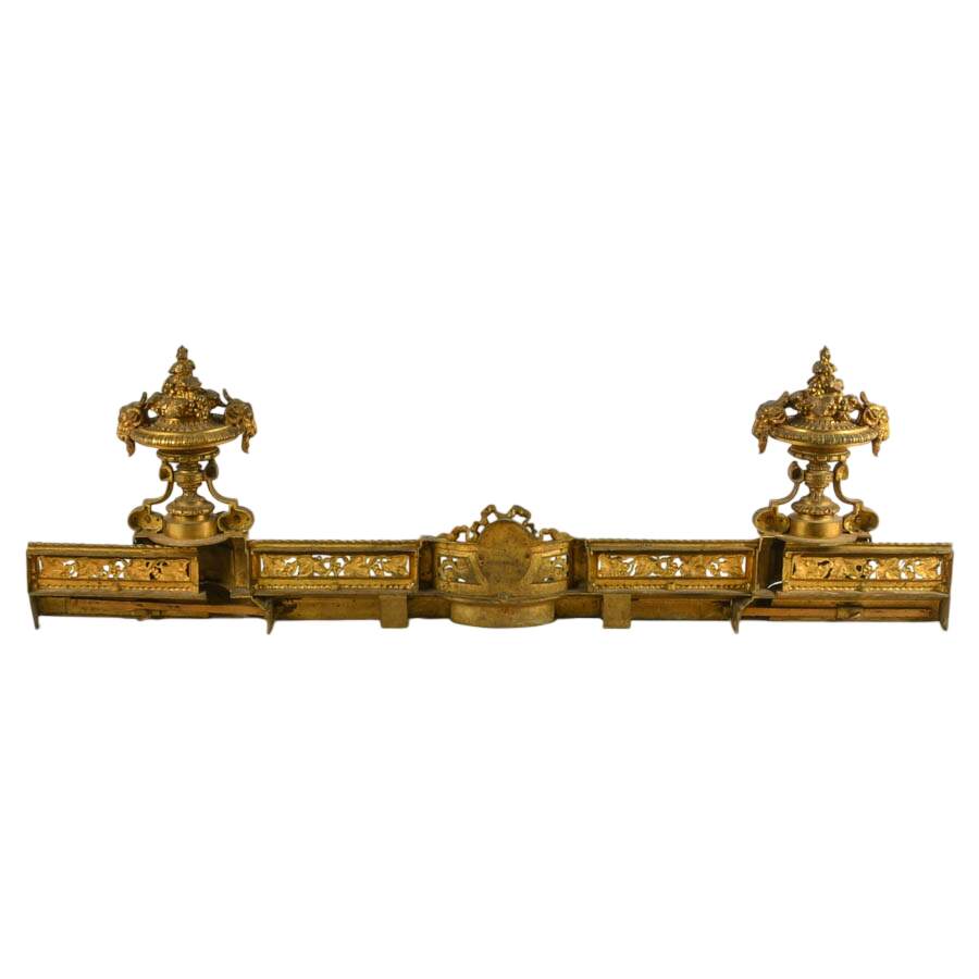 Antique French Gilded Brass Bar de Cheminée Fireplace Fender-10