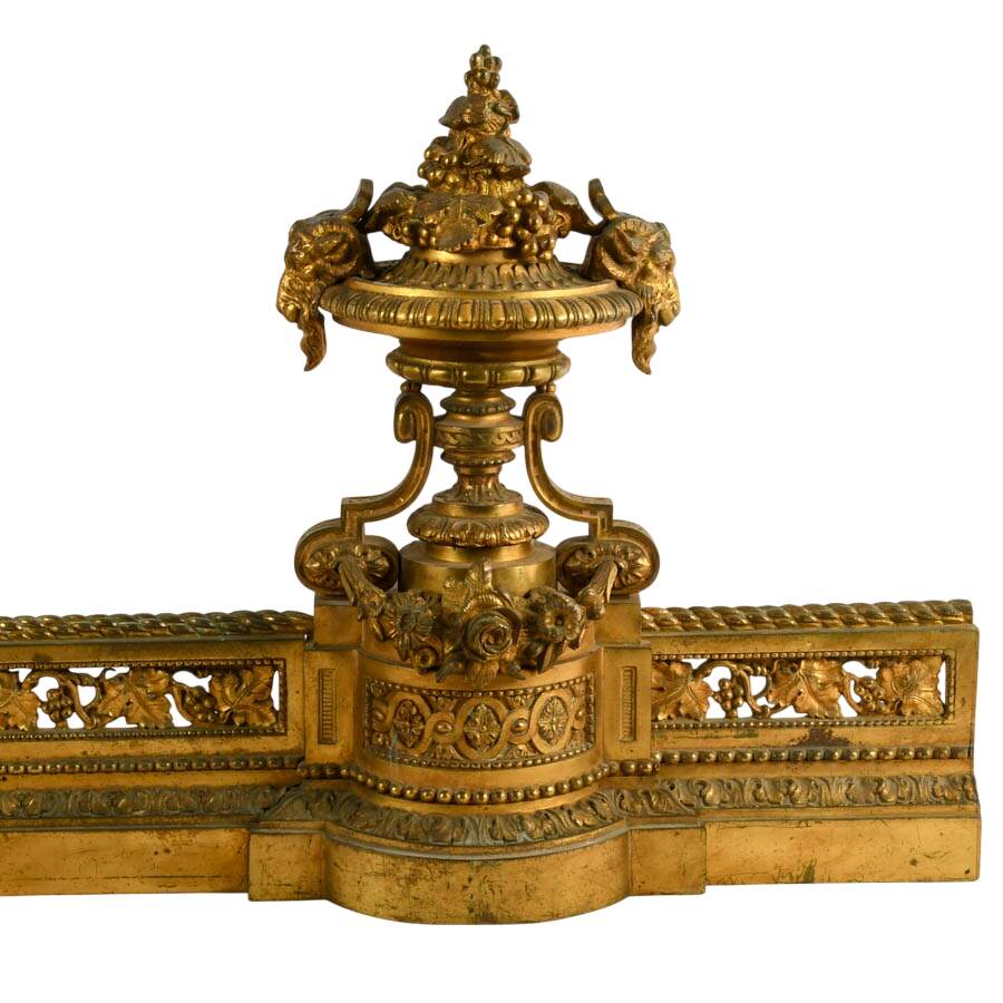Antique French Gilded Brass Bar de Cheminée Fireplace Fender-3