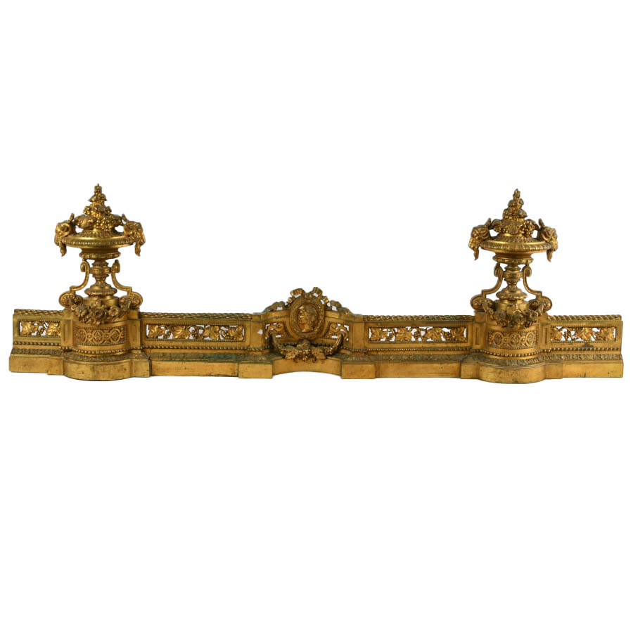 Antique French Gilded Brass Bar de Cheminée Fireplace Fender-1