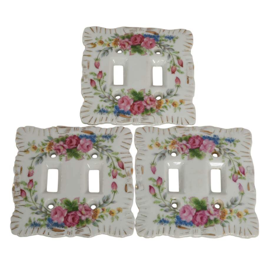 Set of Five Hand-Painted Single and Double Light Switch Plates-2