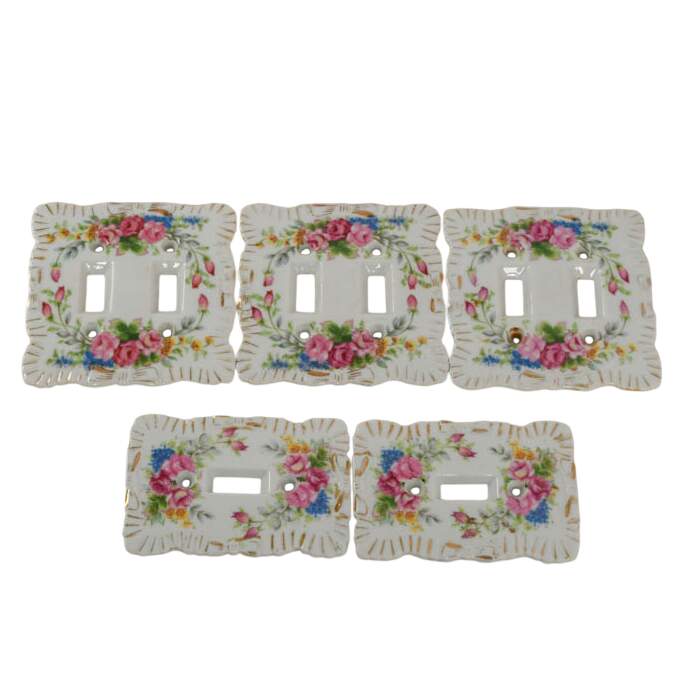 Set of Five Hand-Painted Single and Double Light Switch Plates-1