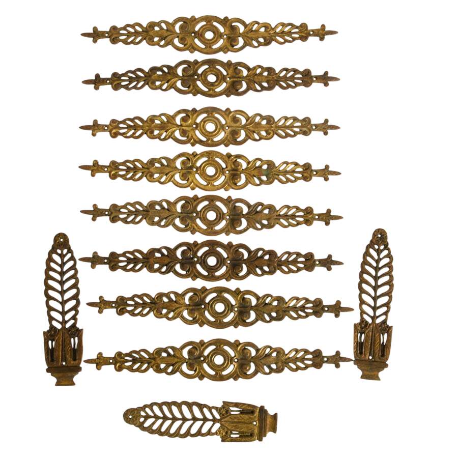 Eleven-Piece Scroll and Botanical Motif Brass Architectural Ornaments-1