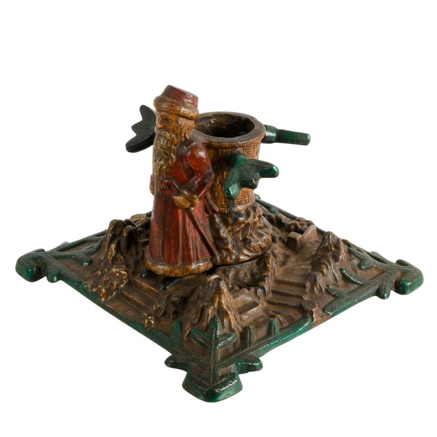 Antique German Polychrome Cast Iron Santa Christmas Tree Stand-3