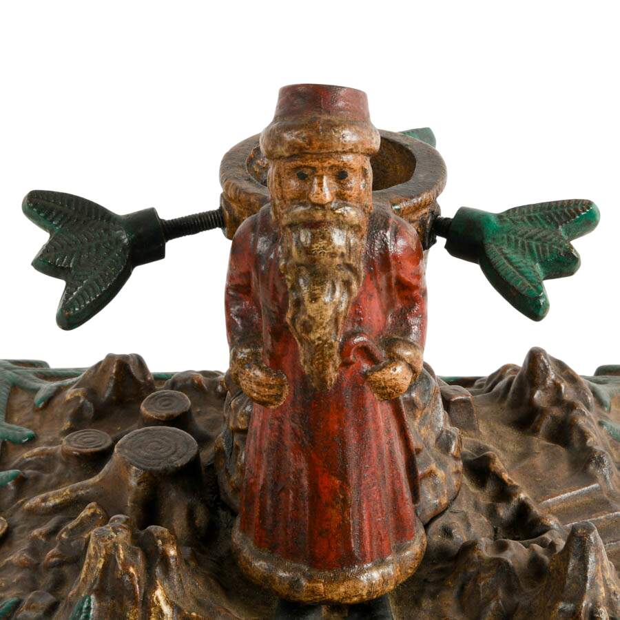 Antique German Polychrome Cast Iron Santa Christmas Tree Stand-2