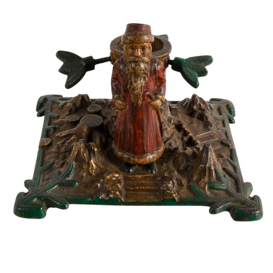 Antique German Polychrome Cast Iron Santa Christmas Tree Stand-1
