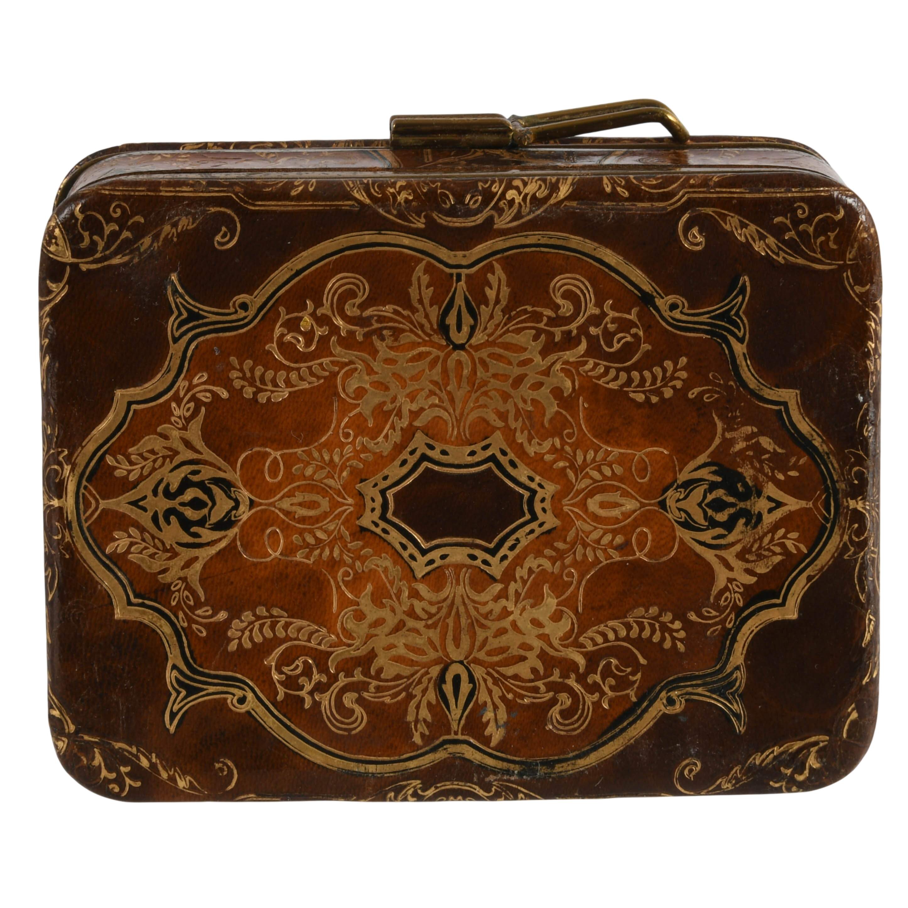 Antique Rough Compact Antique Hand Tooled Compact Book Style Rouge and Loose Powder Box ...