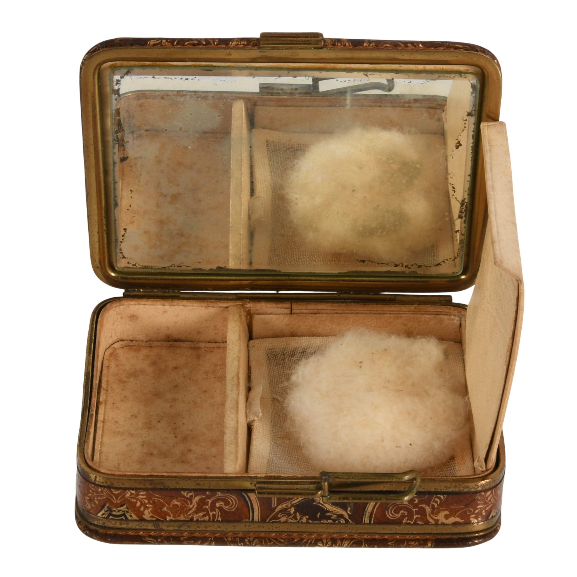 Antique Rough Compact Antique Hand Tooled Compact Book Style Rouge and Loose Powder Box ...