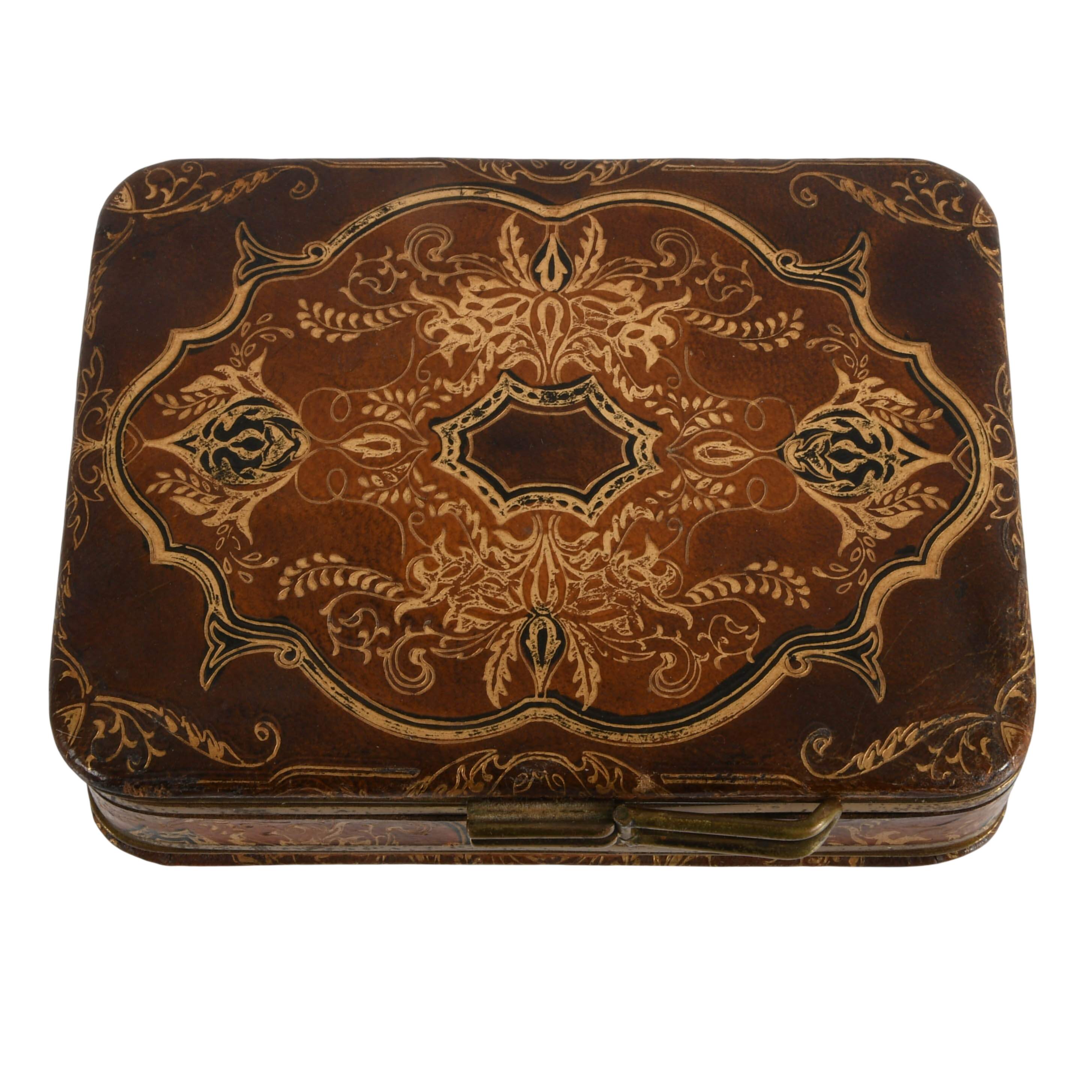 Antique Rough Compact Antique Hand Tooled Compact Book Style Rouge and Loose Powder Box ...