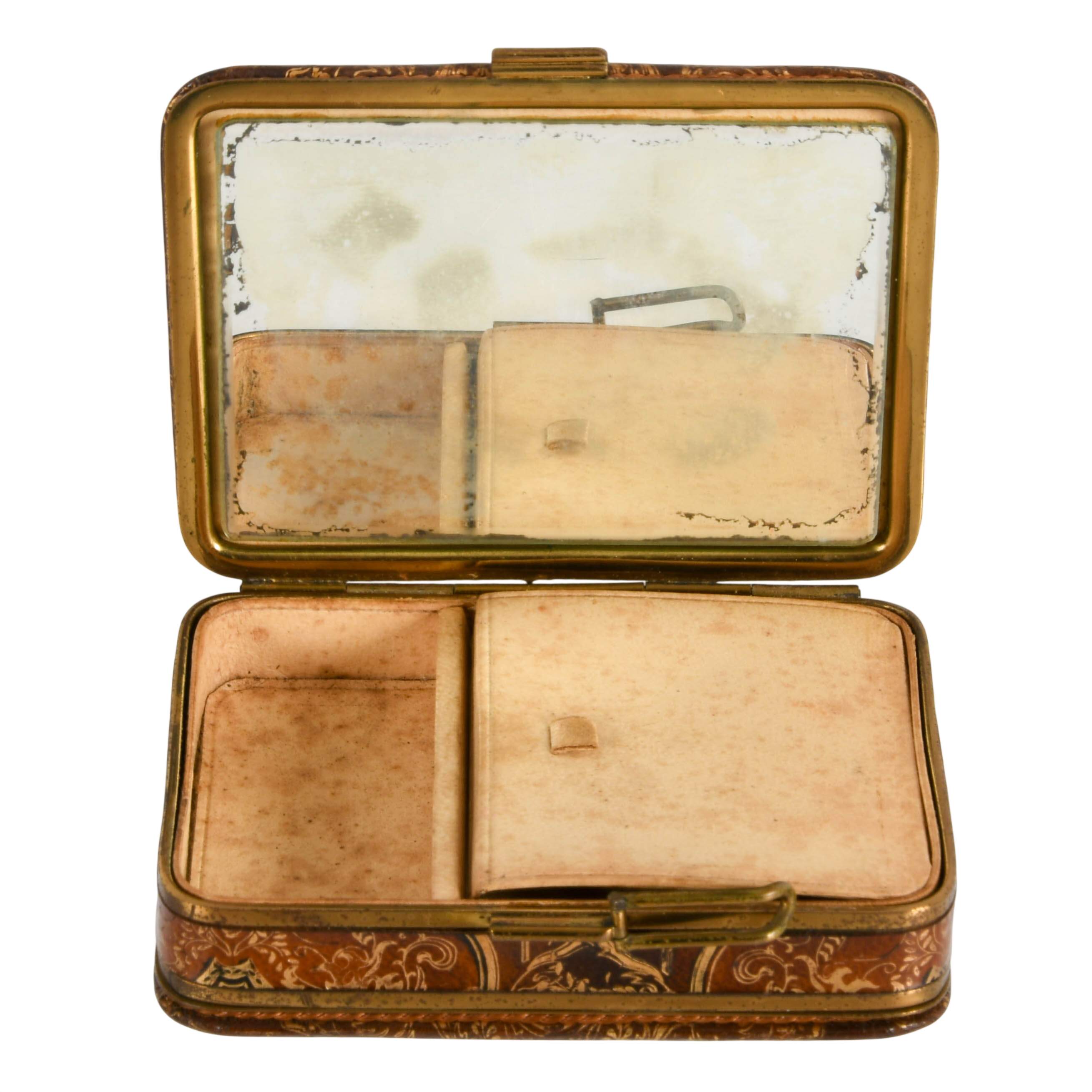 Antique Rough Compact Antique Hand Tooled Compact Book Style Rouge and Loose Powder Box ...