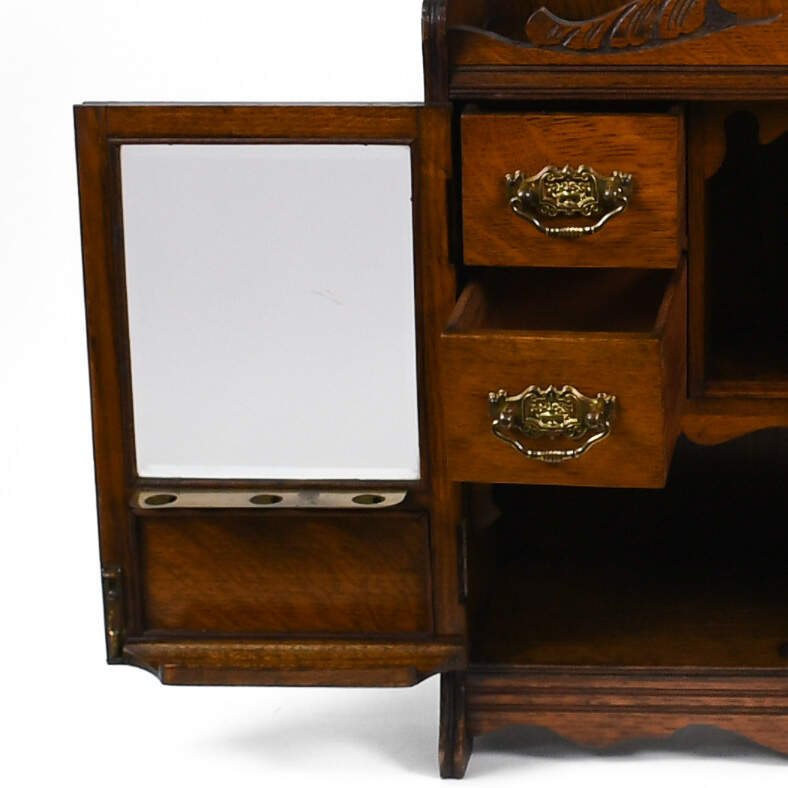 Antique Edwardian Oak Smoking Cabinet Humidor with Key-9