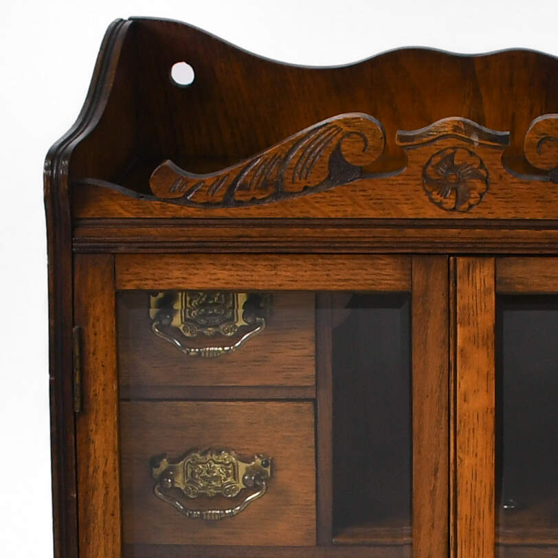 Antique Edwardian Oak Smoking Cabinet Humidor with Key-8