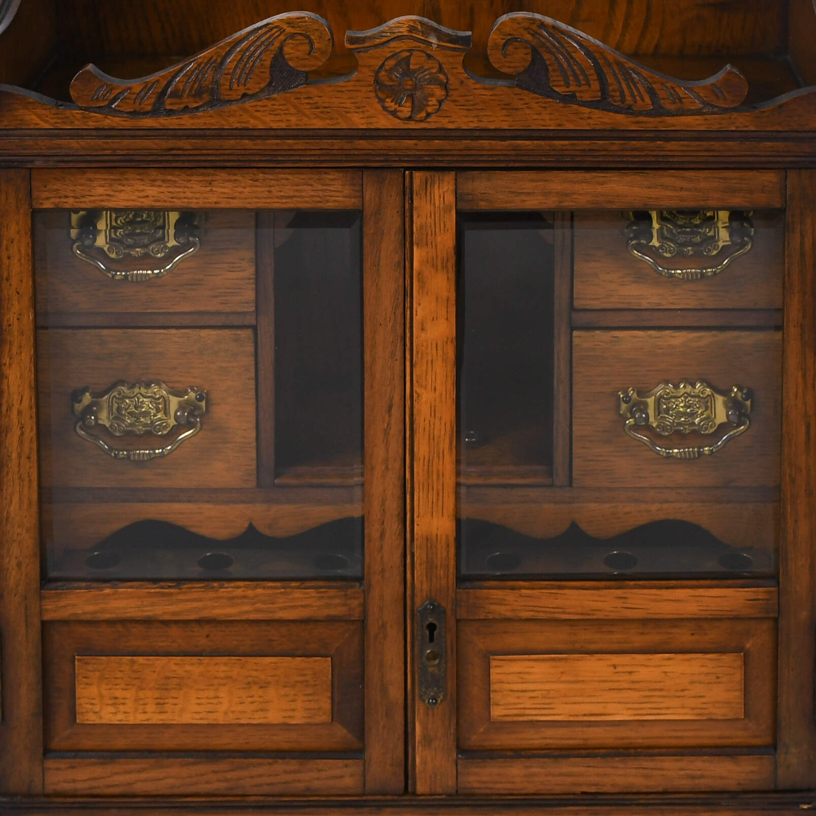 Antique Edwardian Oak Smoking Cabinet Humidor with Key-7
