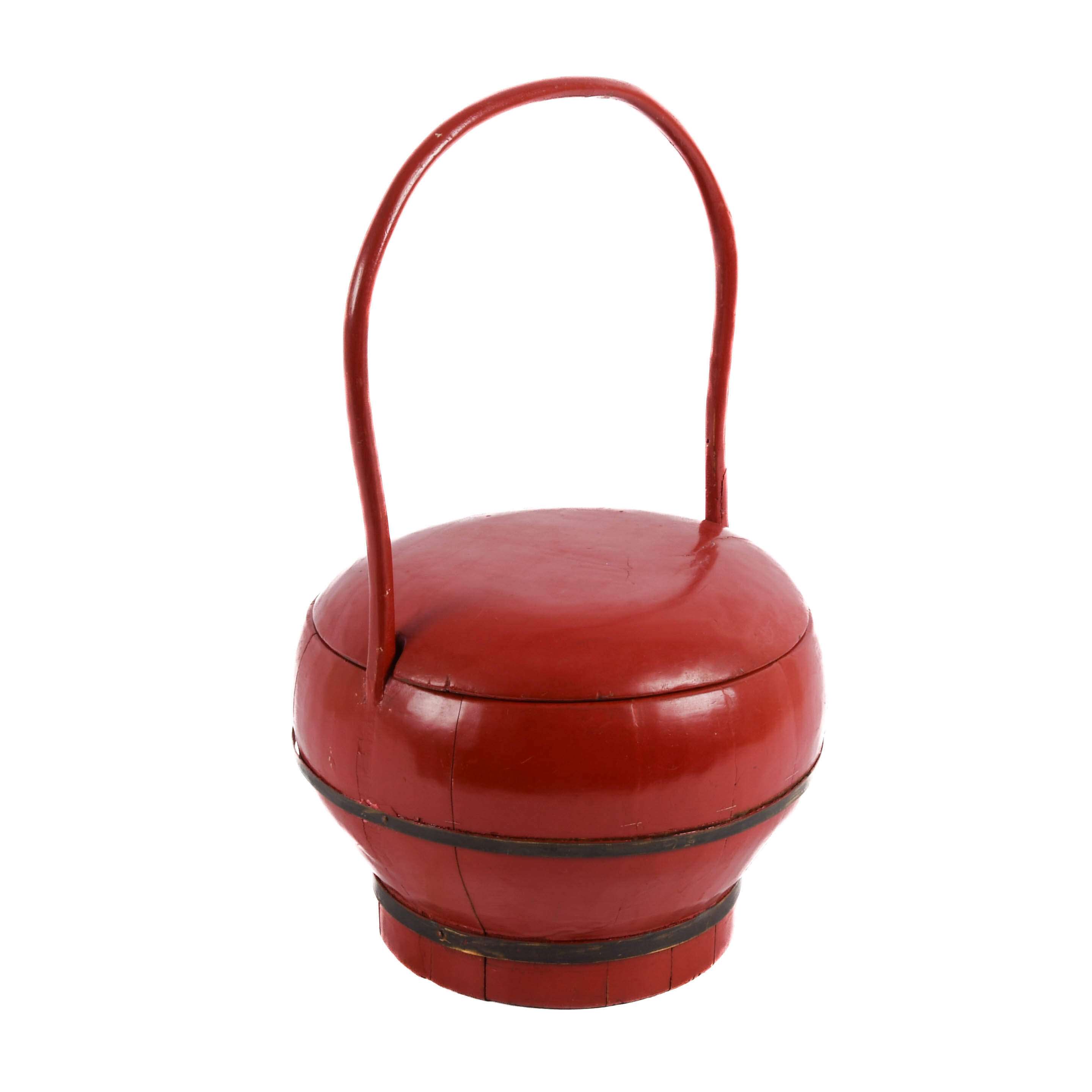 Antique Red Lacquer Chinese Wooden Wedding Basket-5