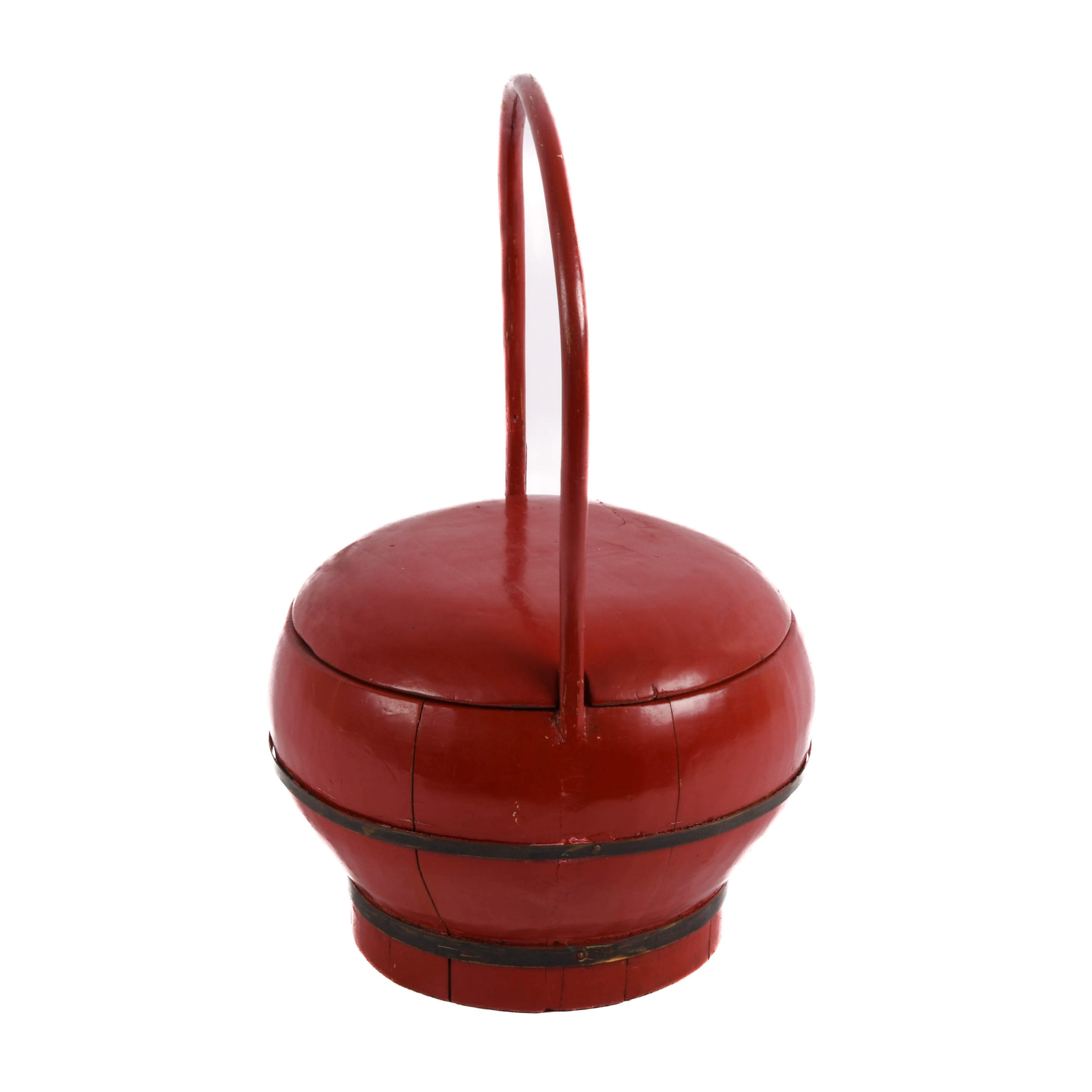 Antique Red Lacquer Chinese Wooden Wedding Basket-4
