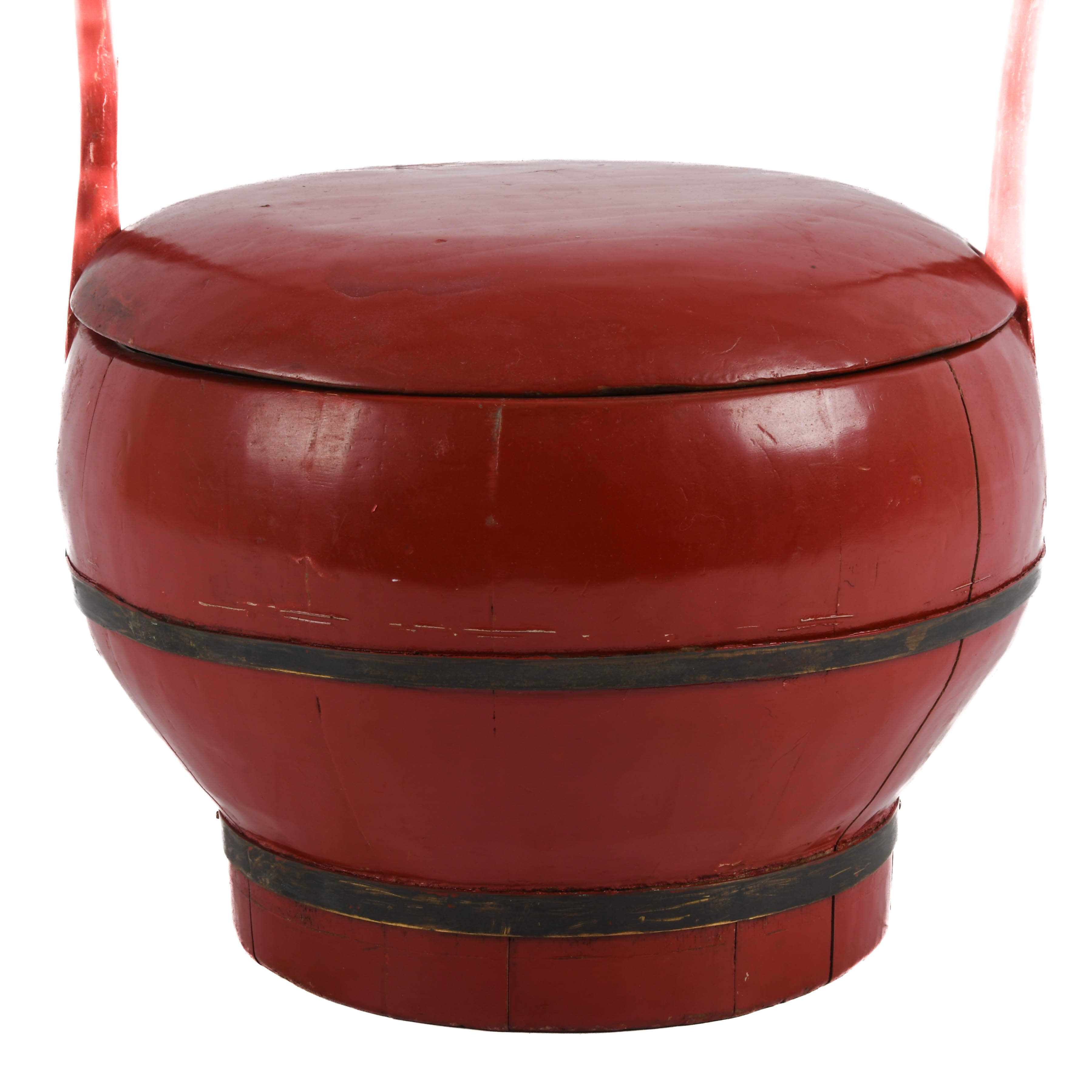 Antique Red Lacquer Chinese Wooden Wedding Basket-3