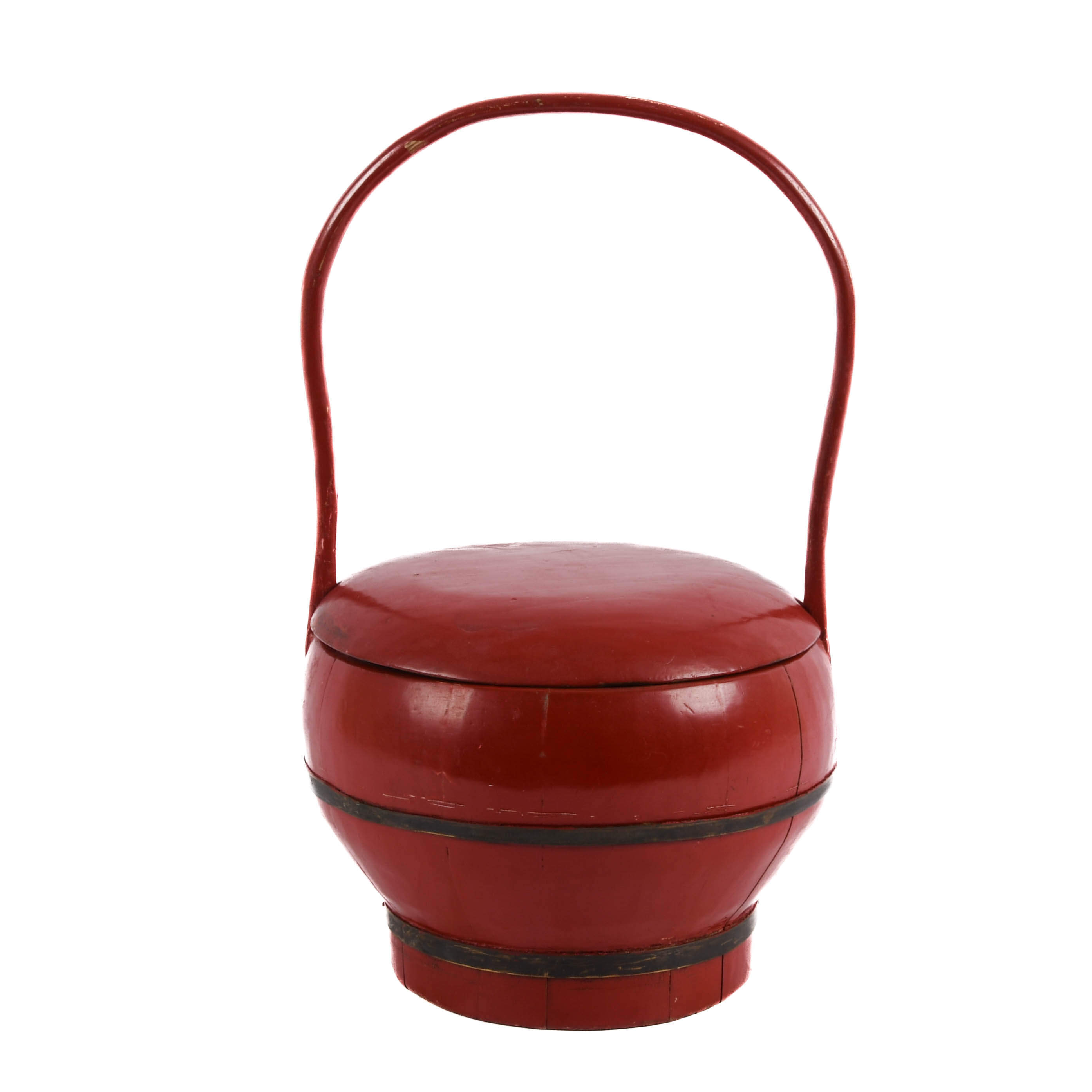 Antique Red Lacquer Chinese Wooden Wedding Basket-1