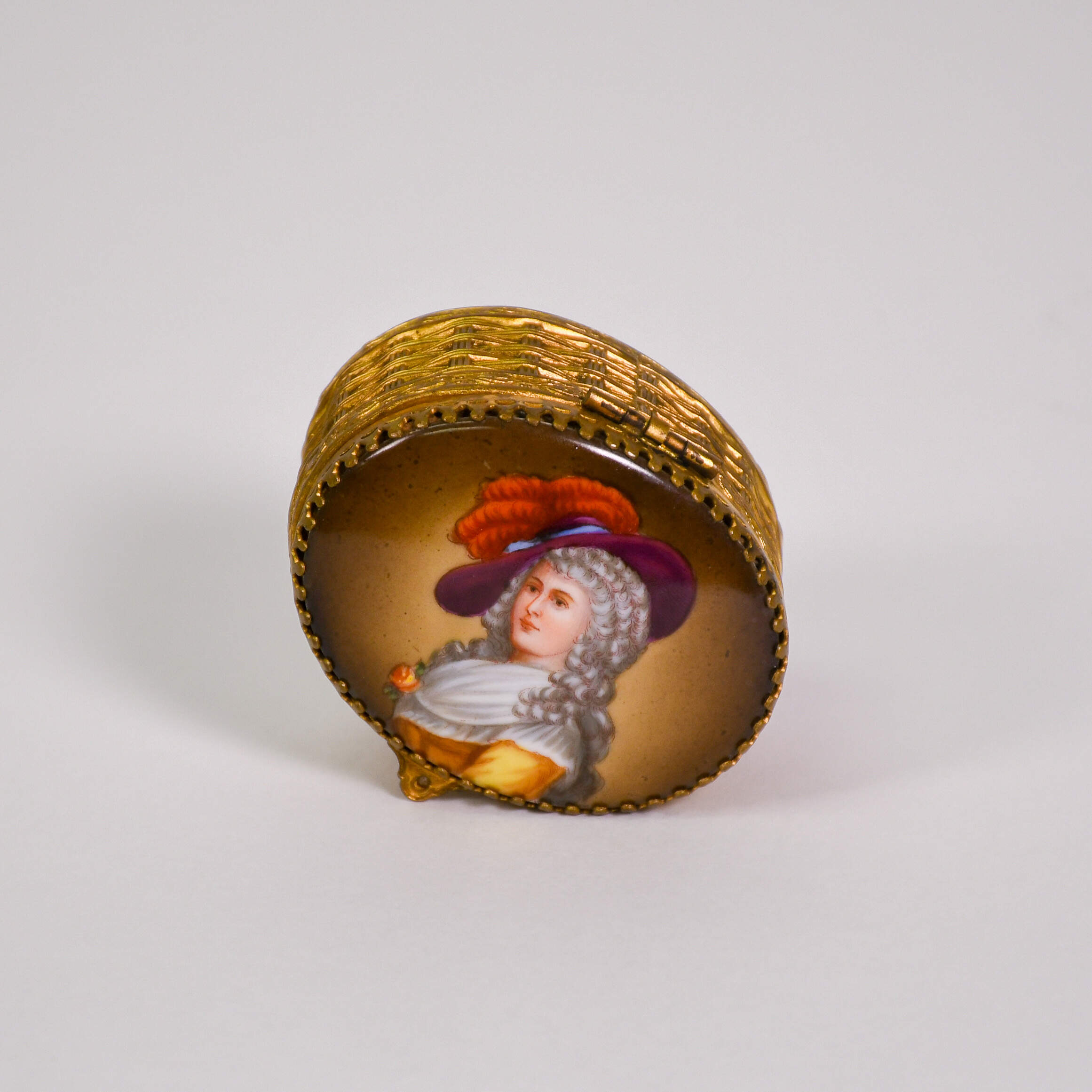 Antique Miniature Hand-Painted Oval Portrait Trinket Box-9