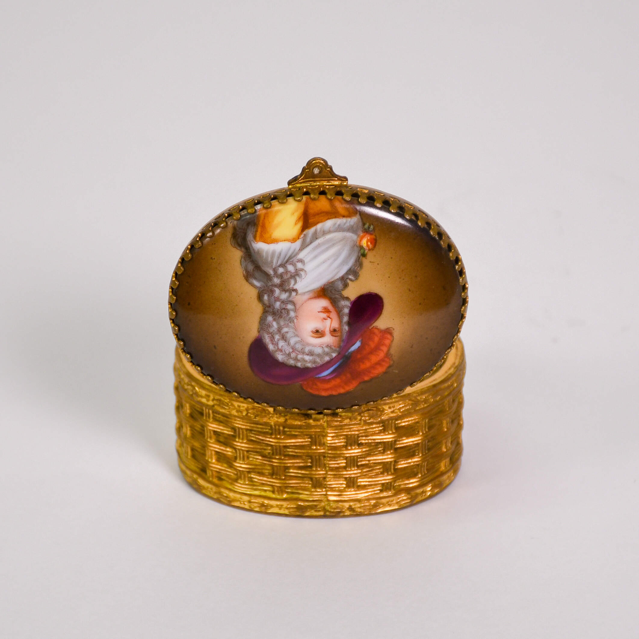 Antique Miniature Hand-Painted Oval Portrait Trinket Box-6