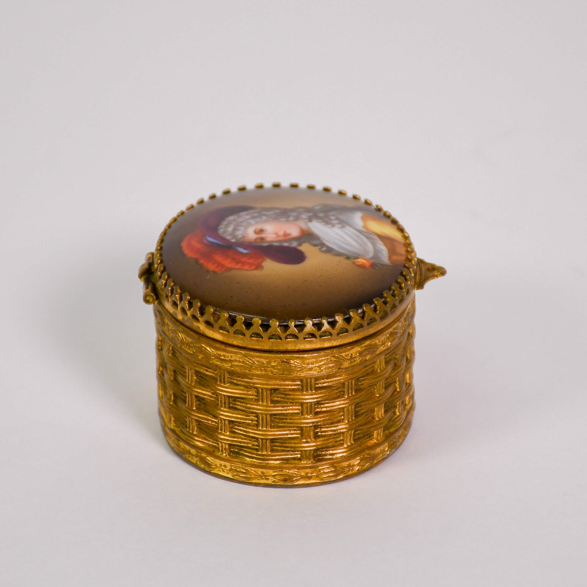 Antique Miniature Hand-Painted Oval Portrait Trinket Box-4