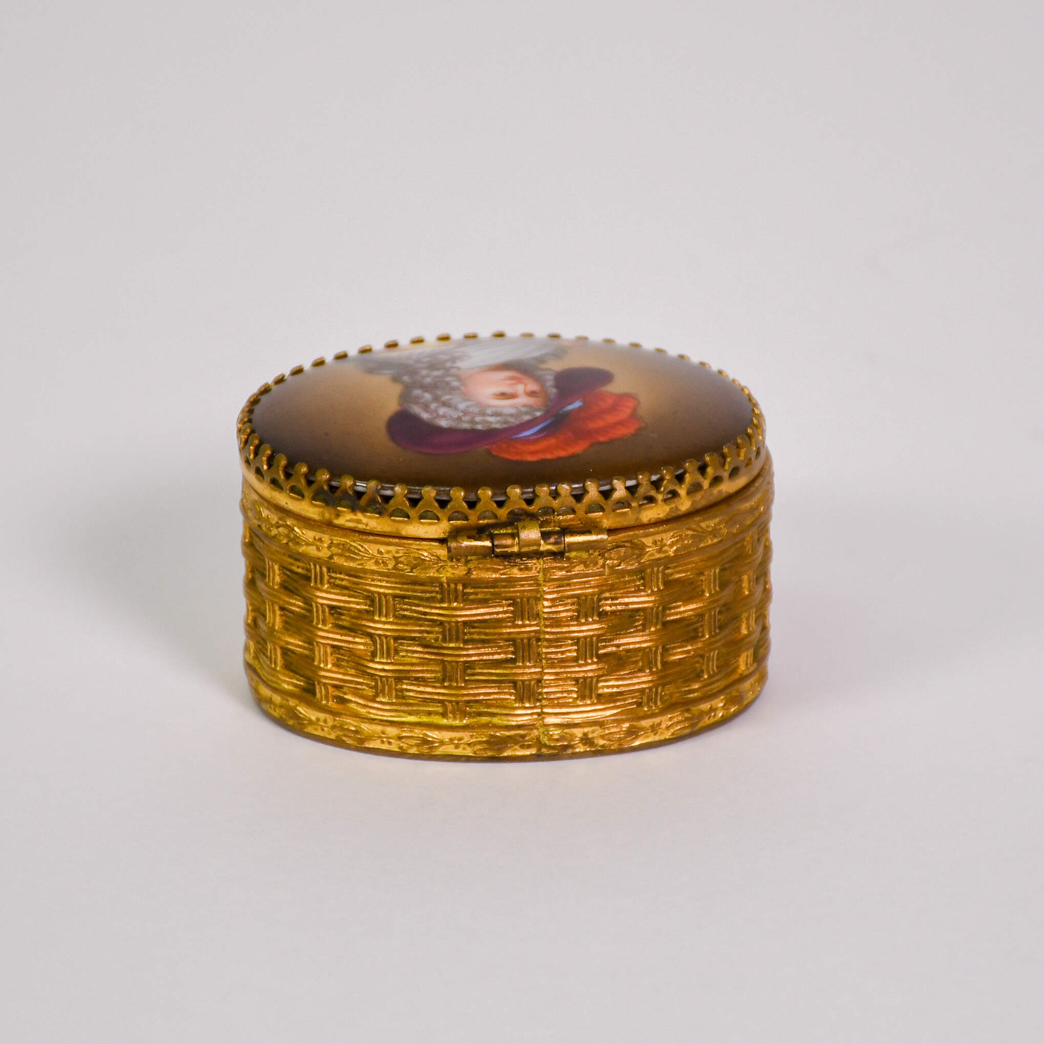 Antique Miniature Hand-Painted Oval Portrait Trinket Box-3