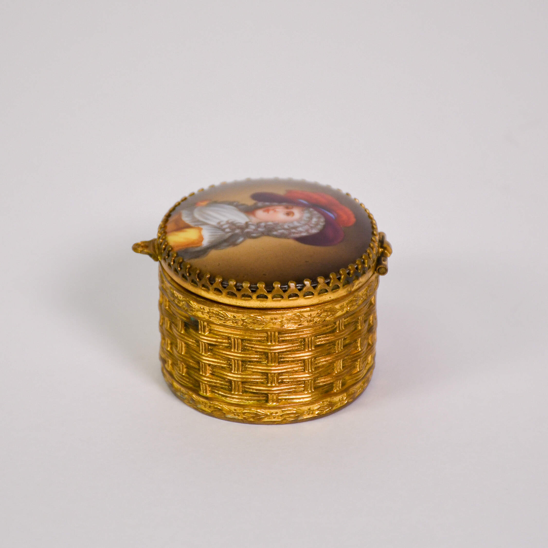 Antique Miniature Hand-Painted Oval Portrait Trinket Box-2