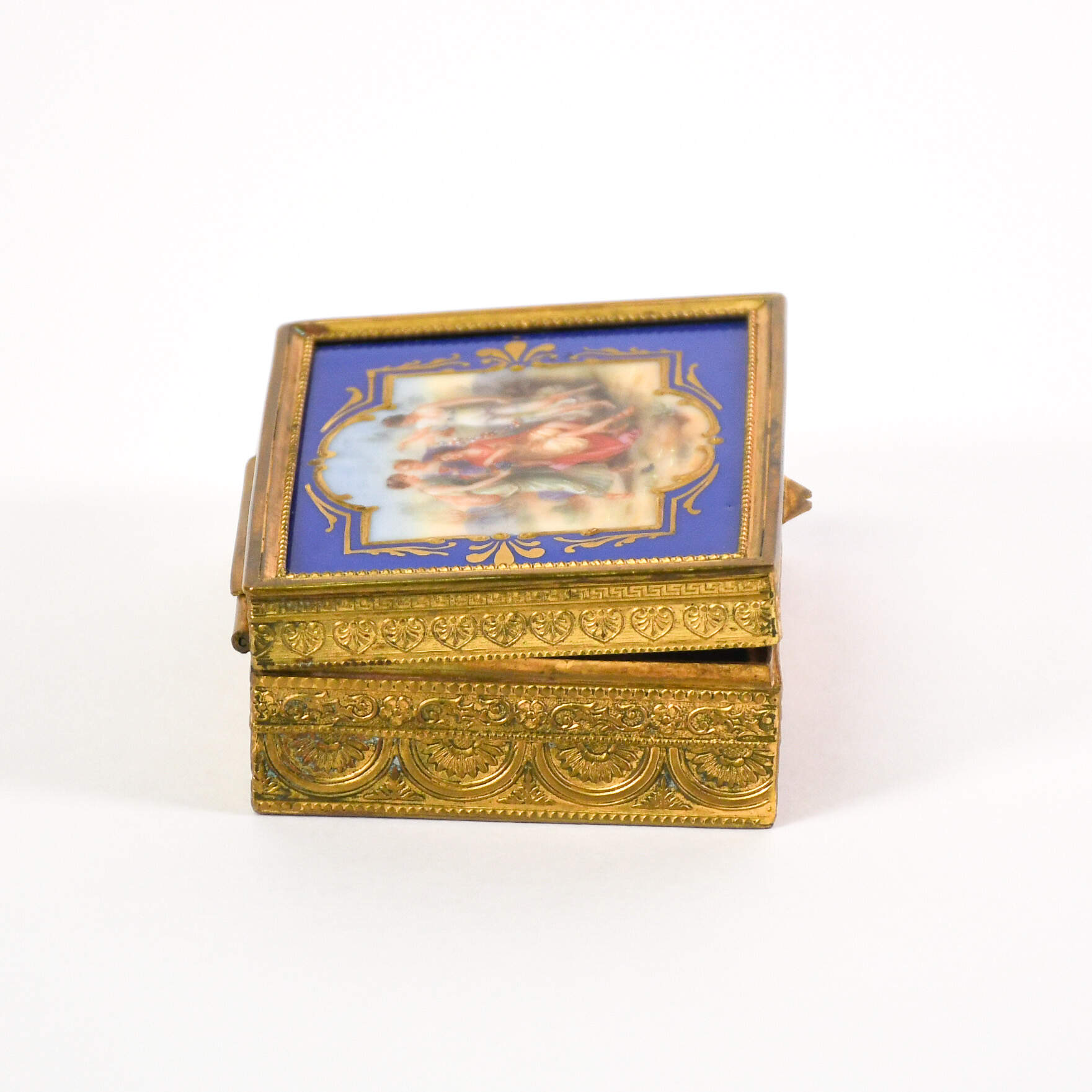 Antique Enameled and Painted Portrait Scene Box-12