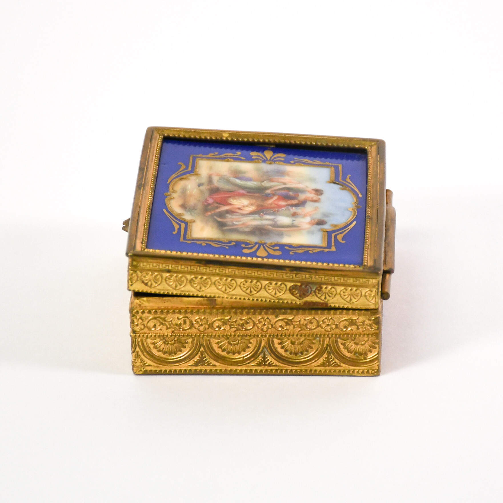 Antique Enameled and Painted Portrait Scene Box-10