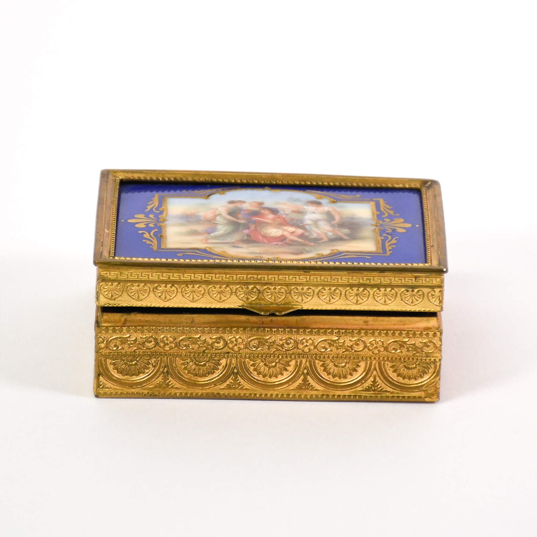 Antique Enameled and Painted Portrait Scene Box-8