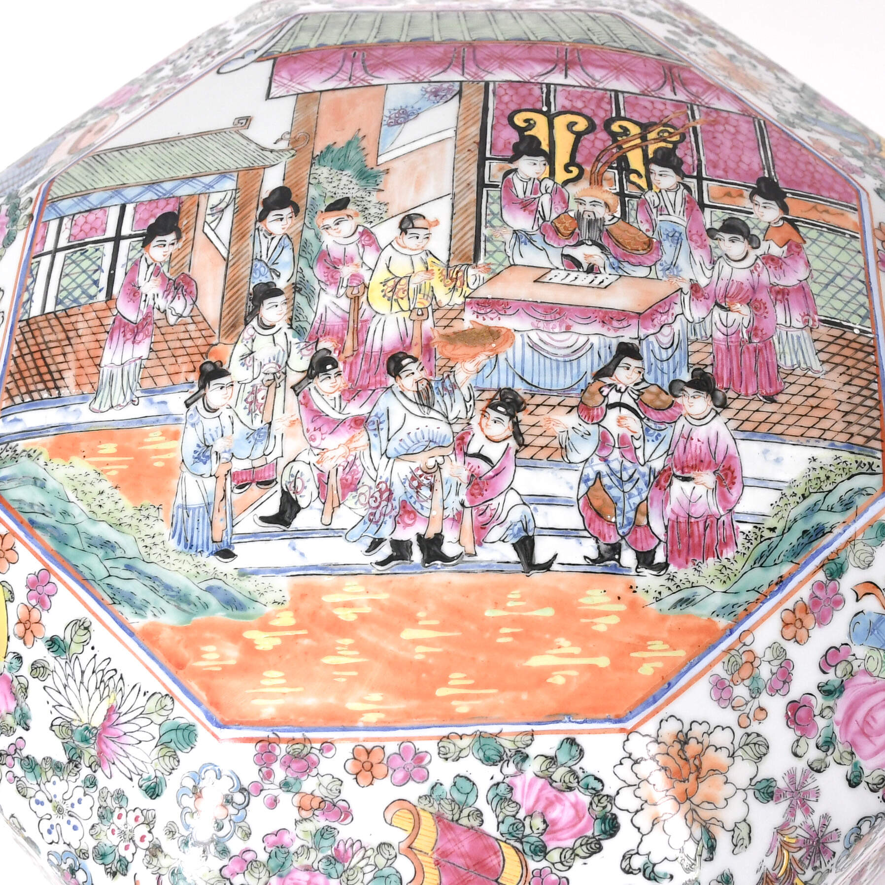 Chinese Rose Medallion Porcelain Octagonal Box-11