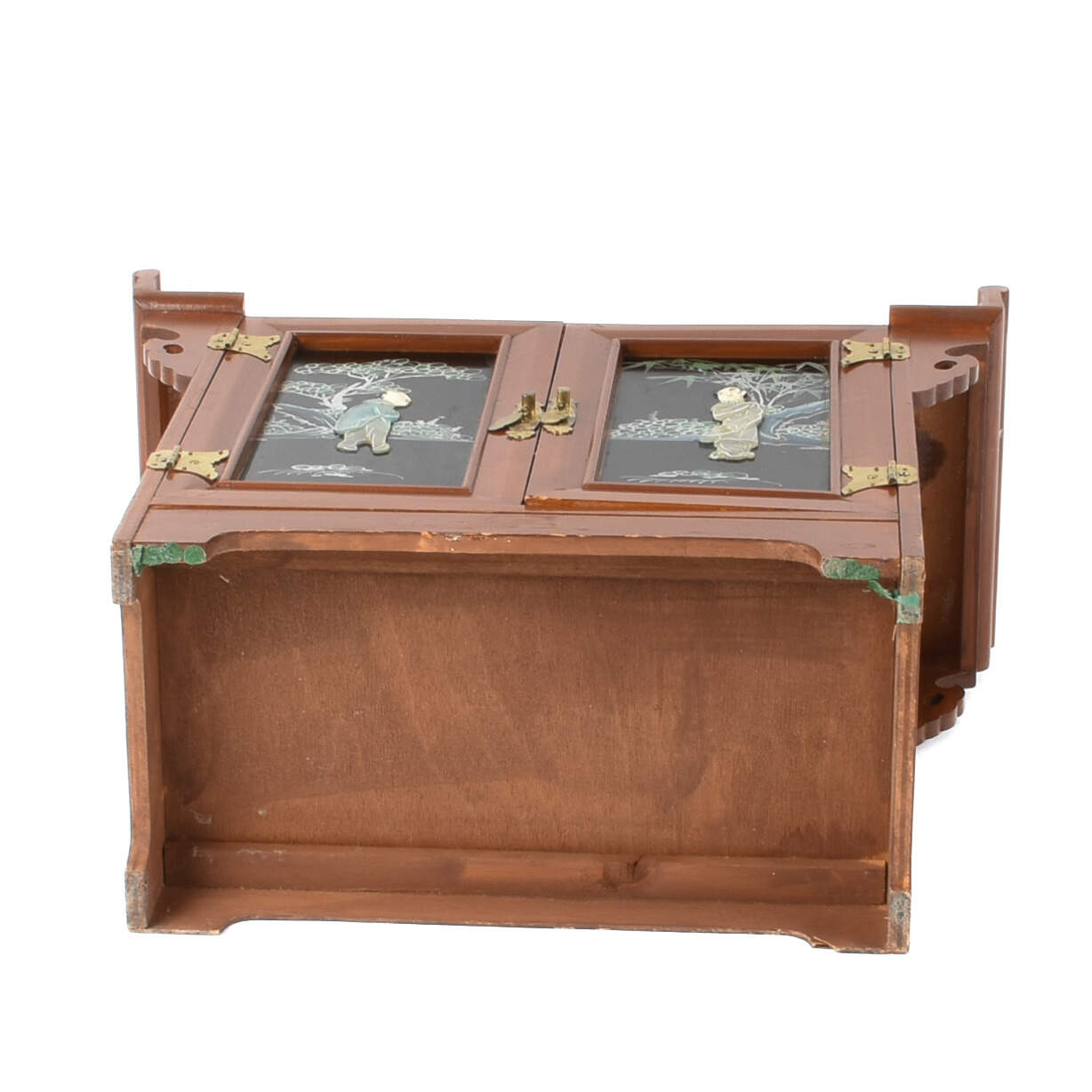 Asian Wooden Jewelry Box with Celluloid Figures-11