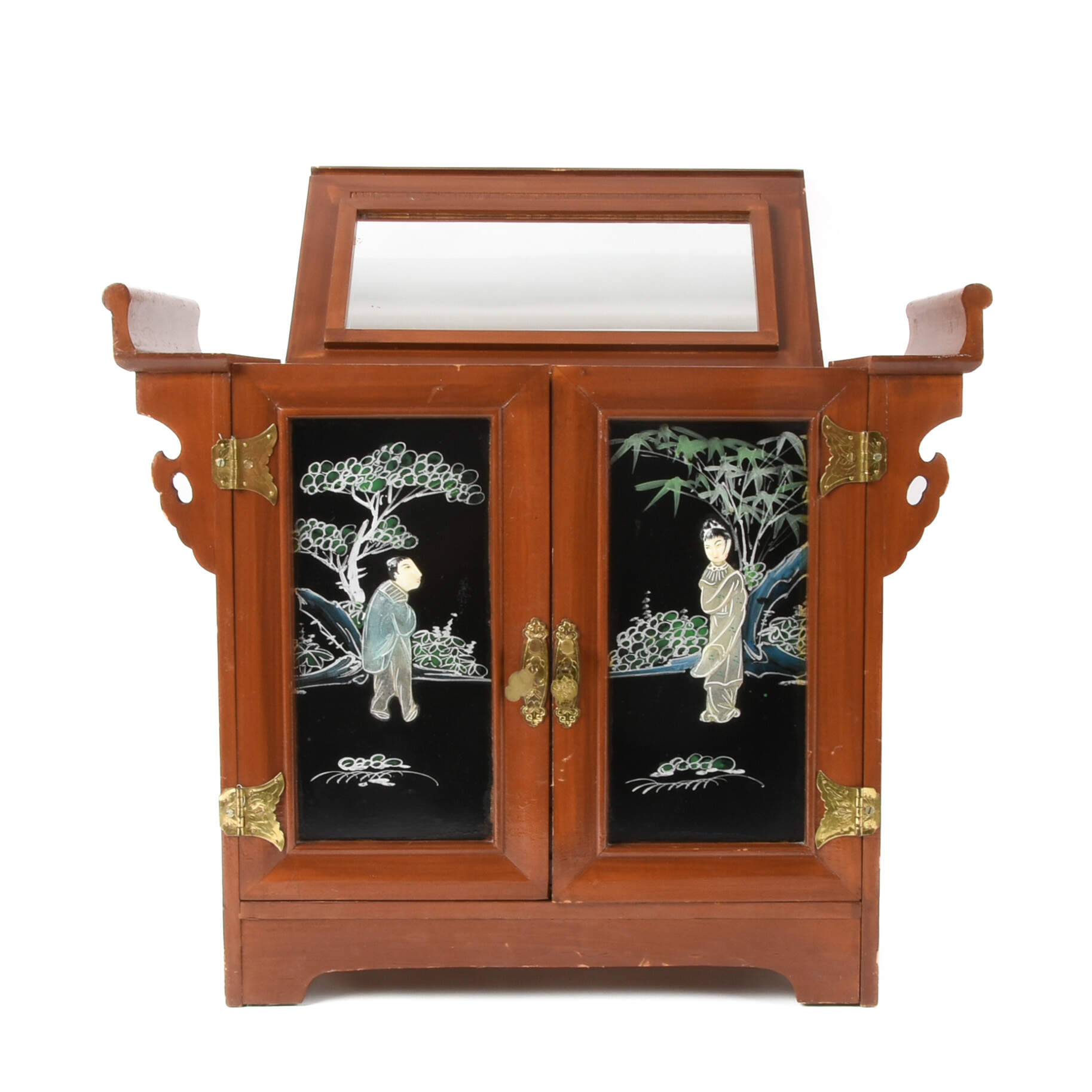 Asian Wooden Jewelry Box with Celluloid Figures-10