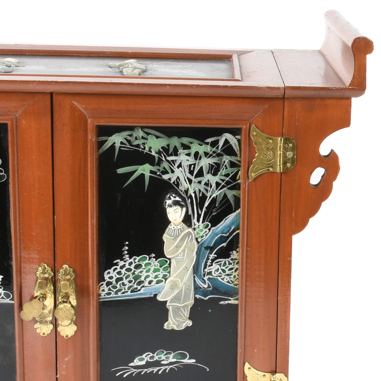 Asian Wooden Jewelry Box with Celluloid Figures-9