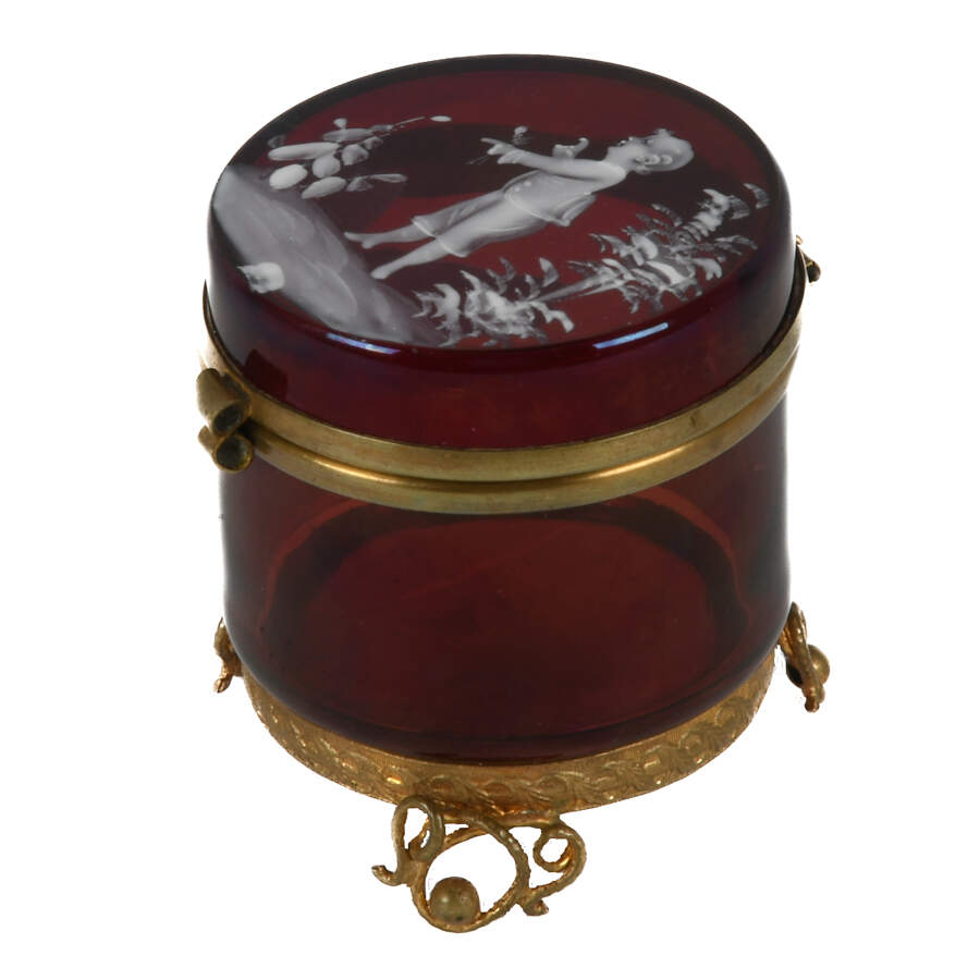 Antique Boston & Sandwich Glass Co. Mary Gregory Glass Hinged Casket Box-8