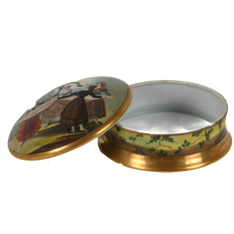 Antique French Round Hand Painted Ladies' Game Sèvres Porcelain Box-6