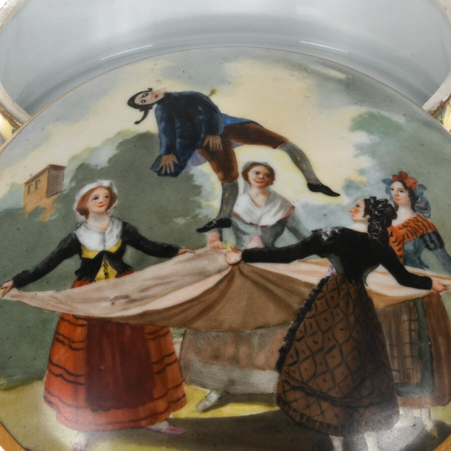 Antique French Round Hand Painted Ladies' Game Sèvres Porcelain Box-5