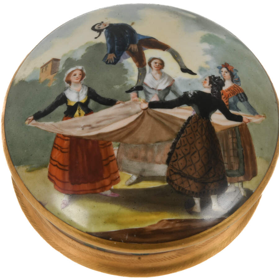 Antique French Round Hand Painted Ladies' Game Sèvres Porcelain Box-3