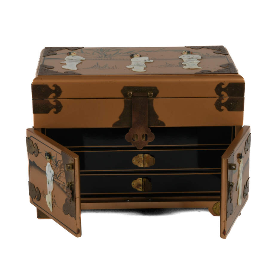 Chinese Gold Lacquer Jewelry Box-13