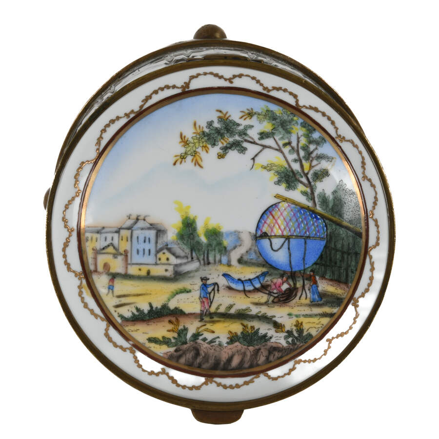 Antique Hand-Painted Hot Air Balloon Cut Glass Biscuit Jar-4