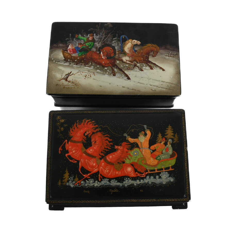 Eight-Piece Collection of Russian Hand-Painted Lacquer Boxes-8